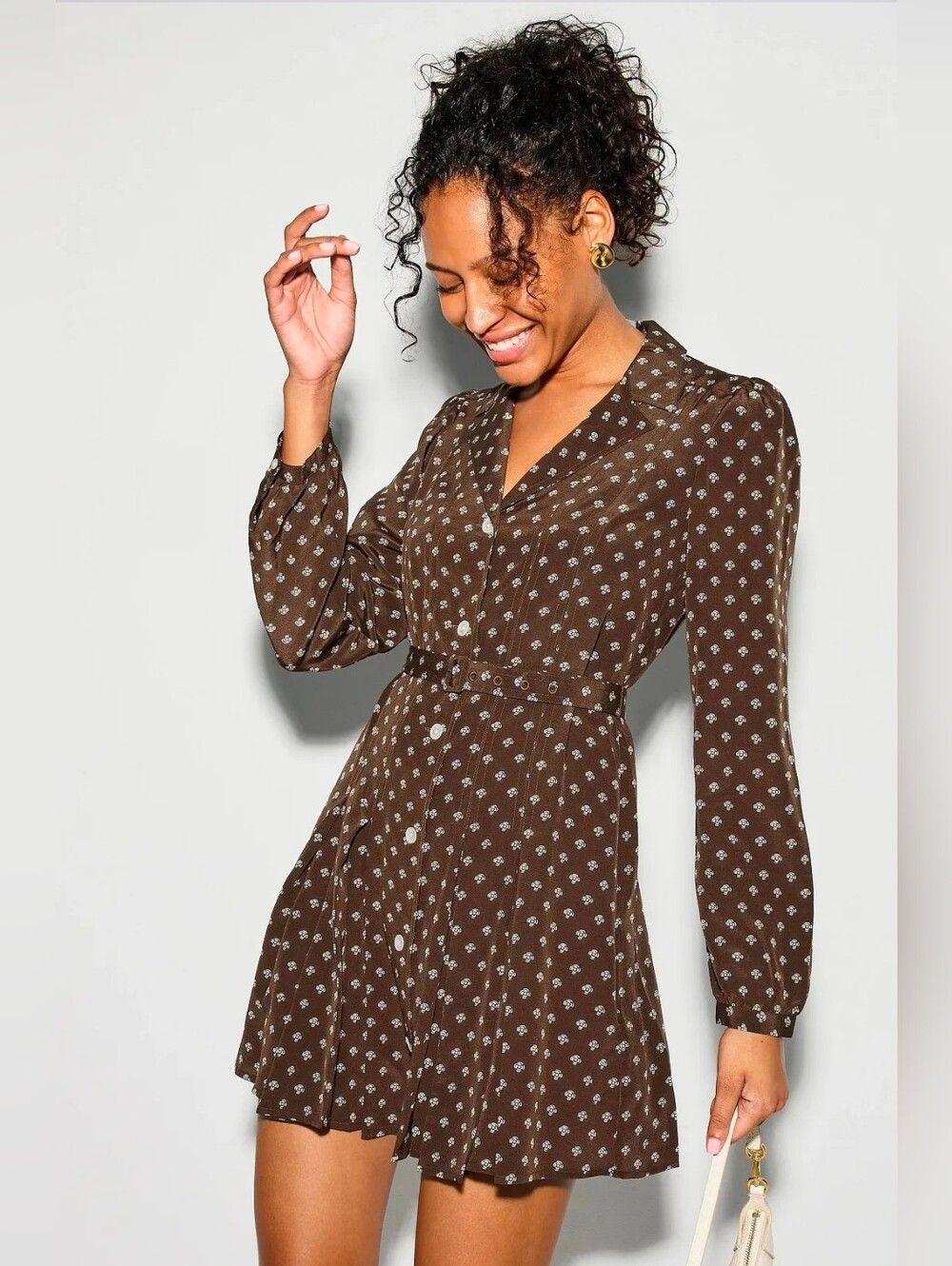 Polo Ralph Lauren Silk Belted Shirt Dress Size 2 Brown Print RTR - Picture 3 of 5
